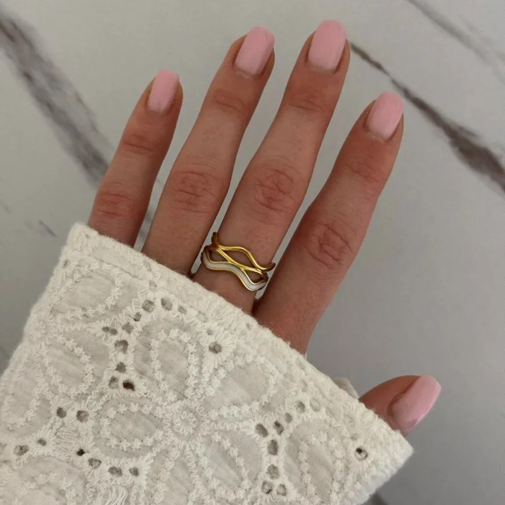 SKU0059 Retro Gold White Minimalist Adjustable Ring Stainless steel+gift bag‎